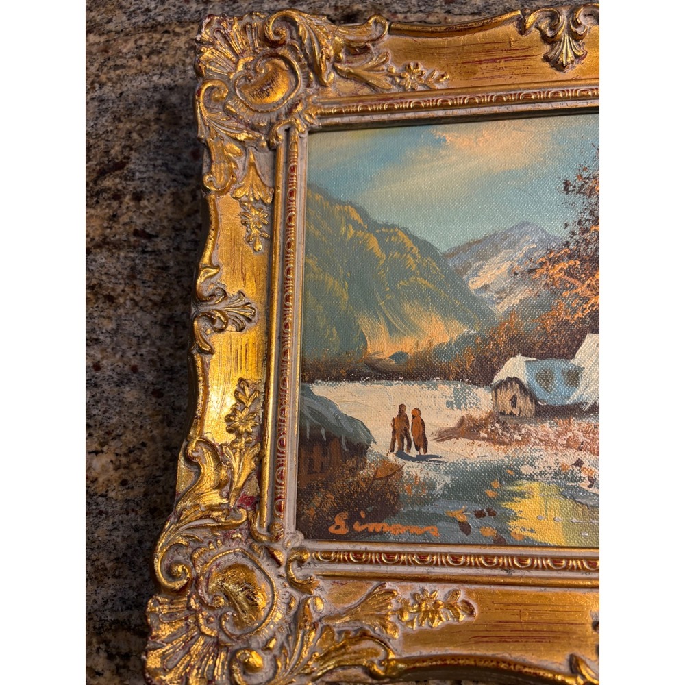 Simans Vintage Winter Mountain Landscape Oil Painting Ornate Gold Frame Holland - Picture 10 of 12